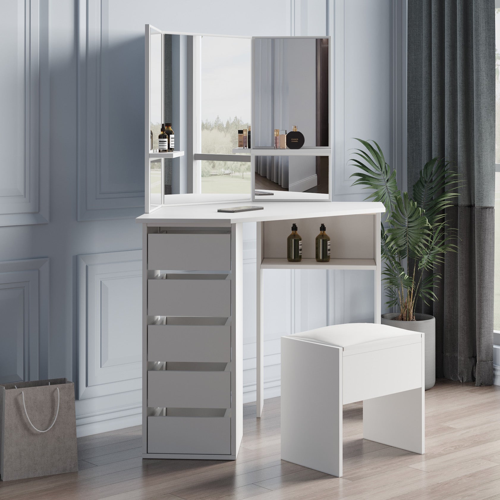 Small Flip Top Vanity Mirror Desk with Organized Storage – DormVibes