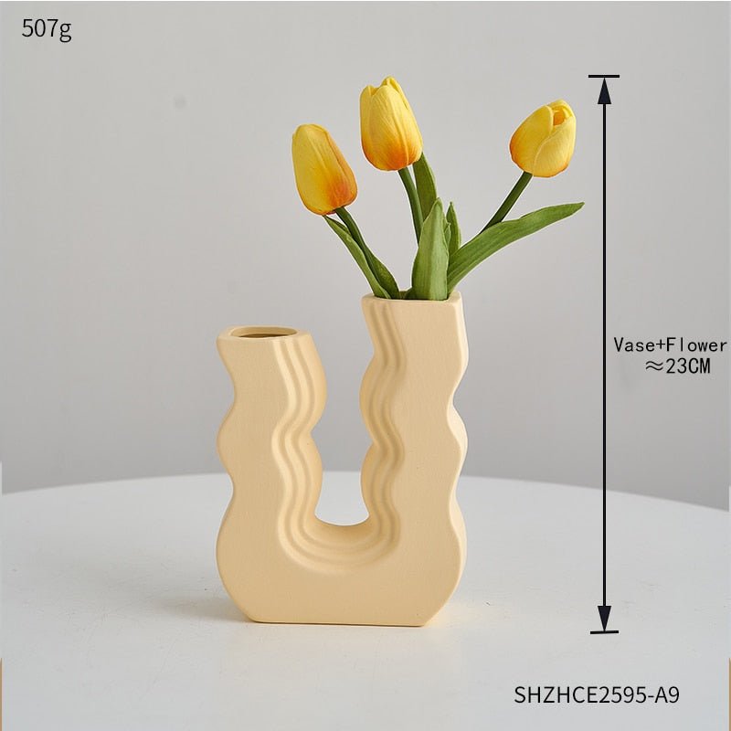Morandi Geometric Ceramic Vase - Aesthetic Flower Pot and Desk Accessory for Nordic Home and Living Room Decor - DormVibes