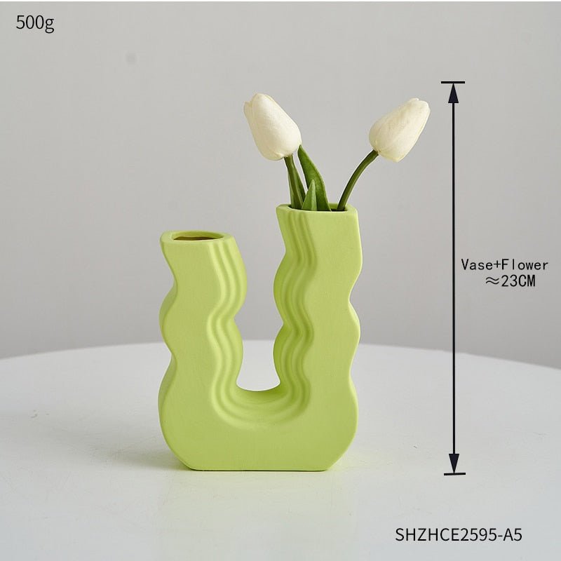 Morandi Geometric Ceramic Vase - Aesthetic Flower Pot and Desk Accessory for Nordic Home and Living Room Decor - DormVibes