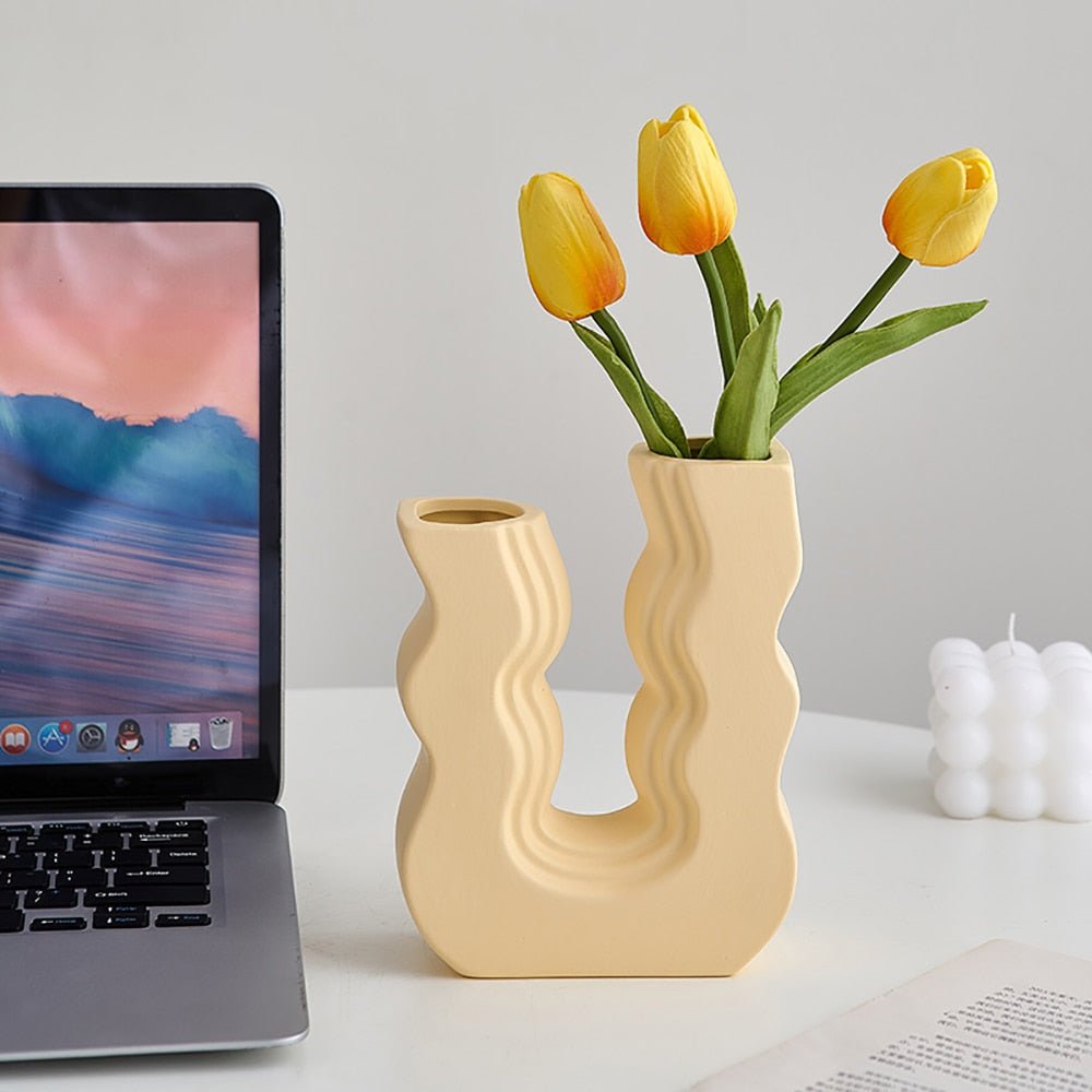 Morandi Geometric Ceramic Vase - Aesthetic Flower Pot and Desk Accessory for Nordic Home and Living Room Decor - DormVibes