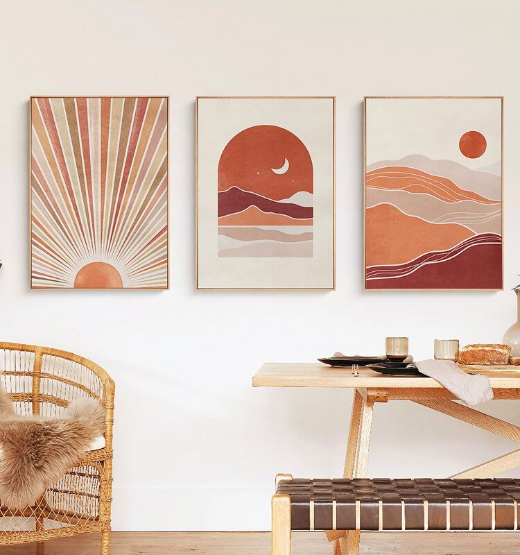Morandi Sun and Moon Canvas Painting: Nordic Style Wall Art Poster for Living Room and Bedroom, Home Decor Picture - DormVibes