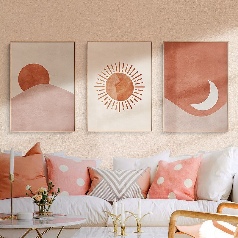 Morandi Sun and Moon Canvas Painting: Nordic Style Wall Art Poster for Living Room and Bedroom, Home Decor Picture - DormVibes