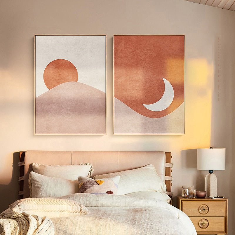Morandi Sun and Moon Canvas Painting: Nordic Style Wall Art Poster for Living Room and Bedroom, Home Decor Picture - DormVibes