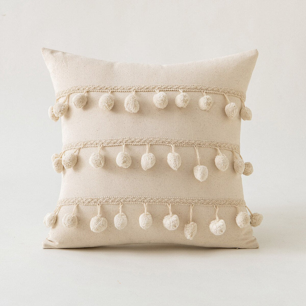 Moroccan Beige Tufted Fringed Cushion Cover: Wabi-Sabi Tassel Crochet, Cotton Linen Pillow Covers for Decorative Home Enhancement - DormVibes