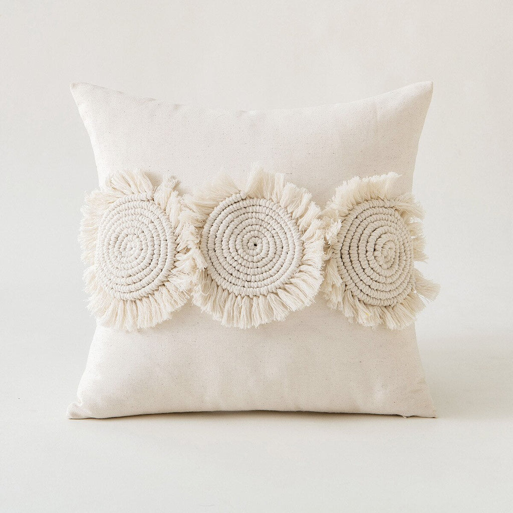 Moroccan Beige Tufted Fringed Cushion Cover: Wabi-Sabi Tassel Crochet, Cotton Linen Pillow Covers for Decorative Home Enhancement - DormVibes