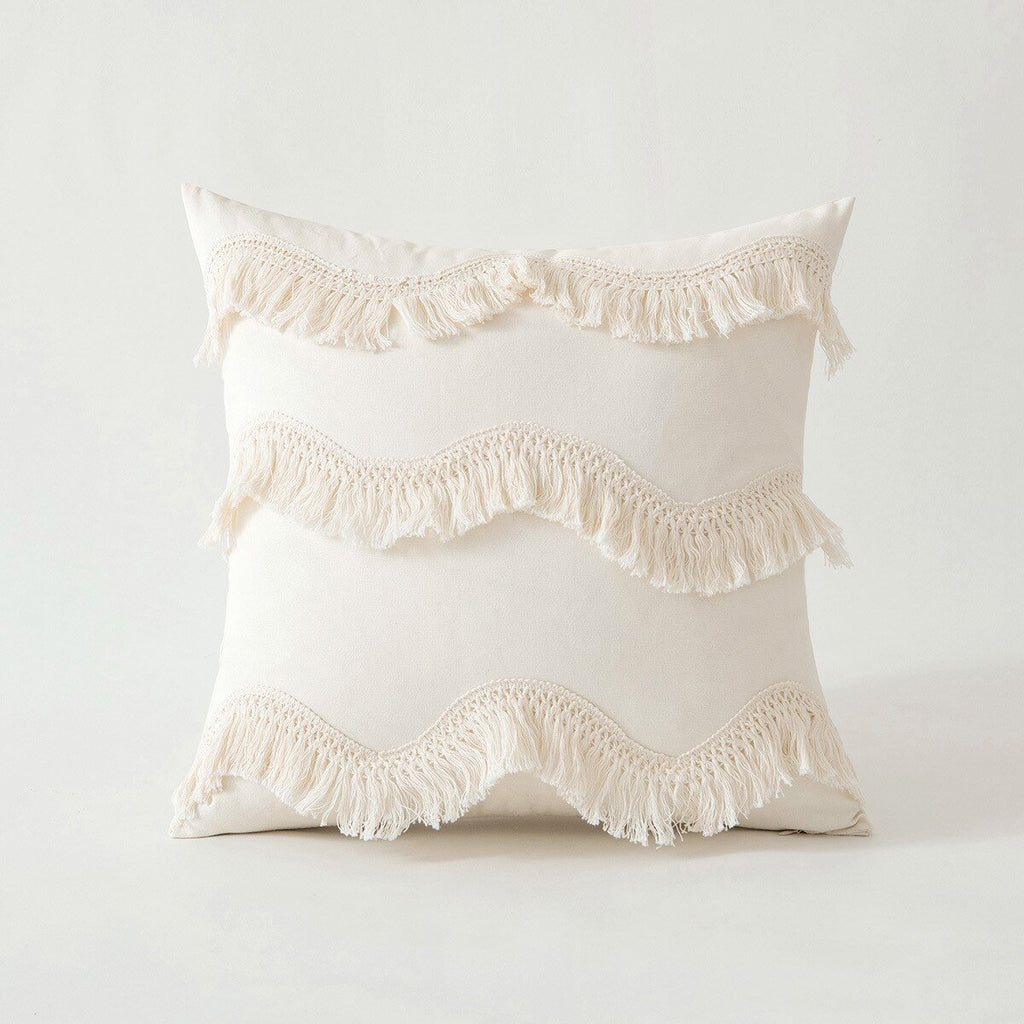 Moroccan Beige Tufted Fringed Cushion Cover: Wabi-Sabi Tassel Crochet, Cotton Linen Pillow Covers for Decorative Home Enhancement - DormVibes