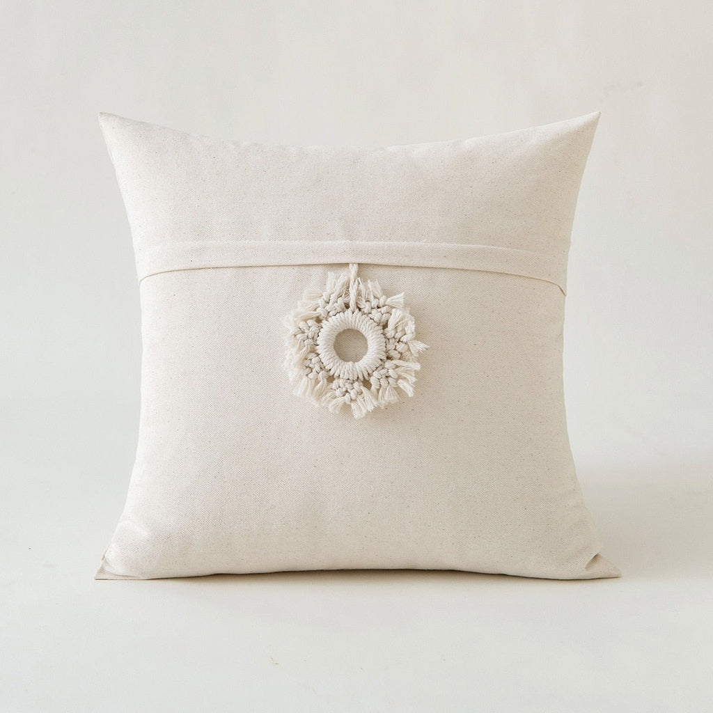 Moroccan Beige Tufted Fringed Cushion Cover: Wabi-Sabi Tassel Crochet, Cotton Linen Pillow Covers for Decorative Home Enhancement - DormVibes