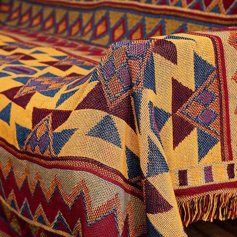 Moroccan Style Geometric Woven Sofa Covers Blanket With Tassels Classic Bohemian Cotton Travel Blanket Slipcovers Protect Cover - DormVibes