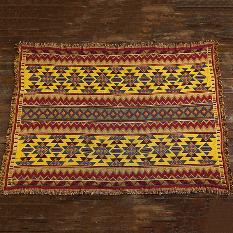 Moroccan Style Geometric Woven Sofa Covers Blanket With Tassels Classic Bohemian Cotton Travel Blanket Slipcovers Protect Cover - DormVibes