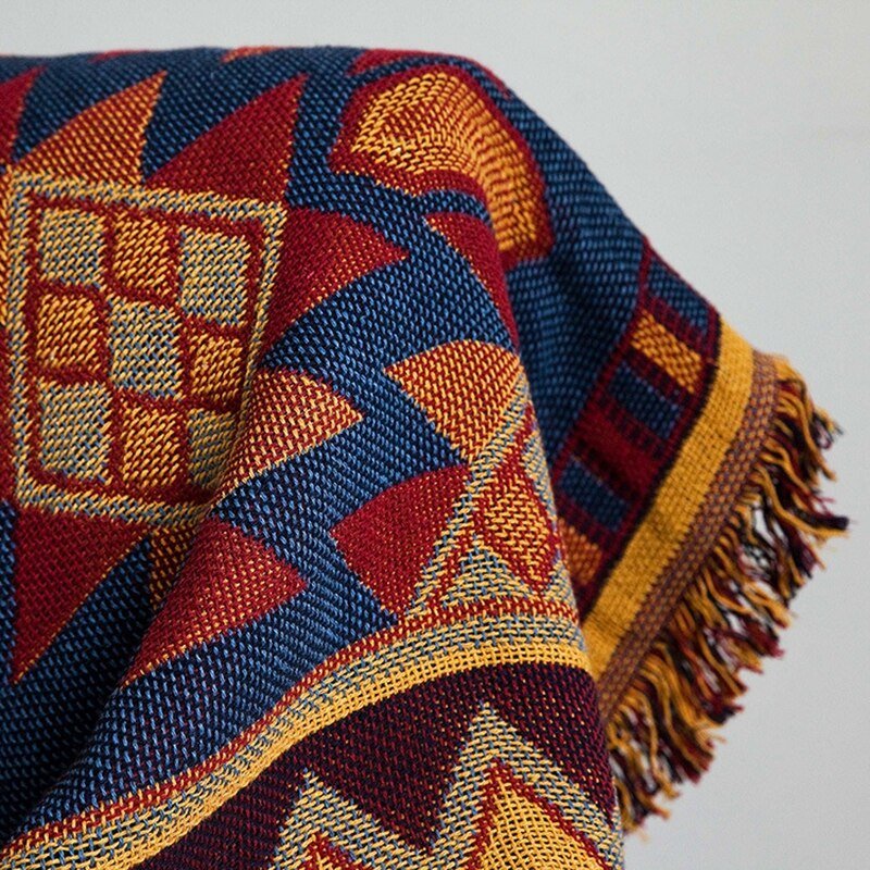 Moroccan Style Geometric Woven Sofa Covers Blanket With Tassels Classic Bohemian Cotton Travel Blanket Slipcovers Protect Cover - DormVibes