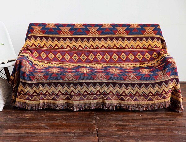 Moroccan Style Geometric Woven Sofa Covers Blanket With Tassels Classic Bohemian Cotton Travel Blanket Slipcovers Protect Cover - DormVibes