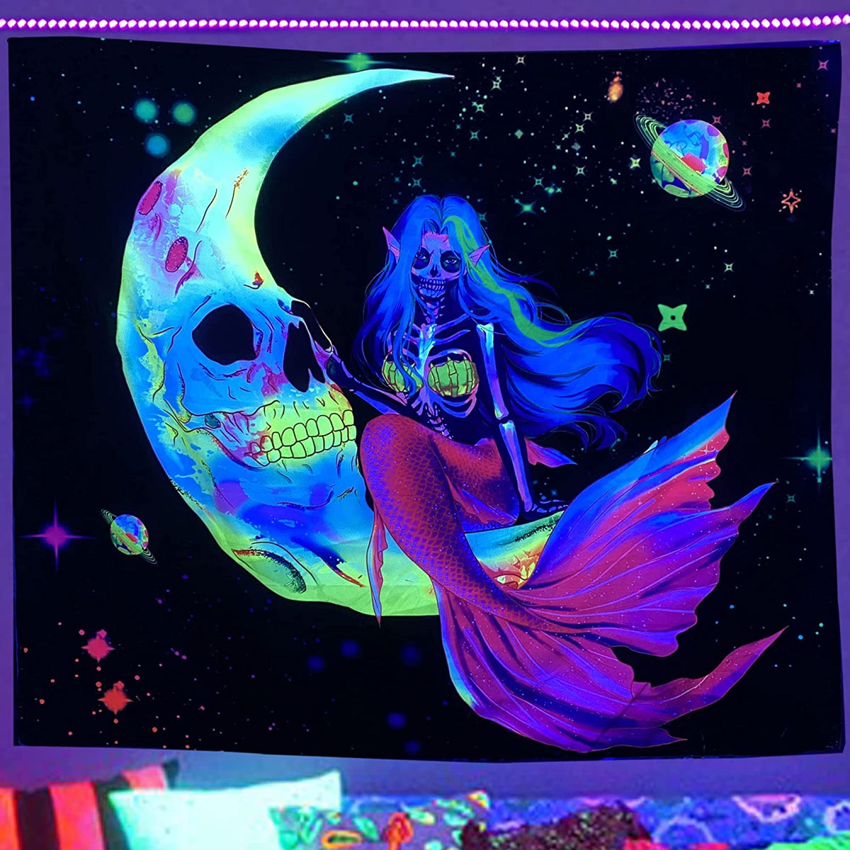 Mortal Mermaid BlackLight Tapestry - DormVibes
