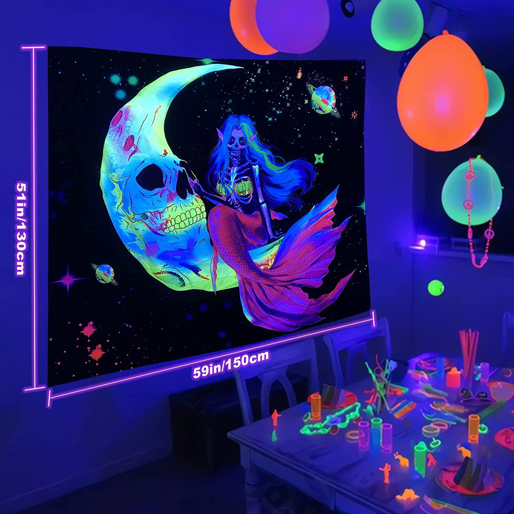 Mortal Mermaid BlackLight Tapestry - DormVibes