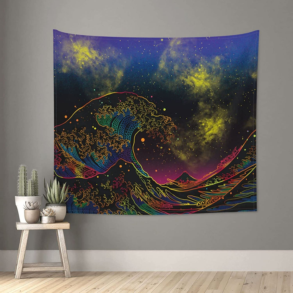 Mt Fuji Wave BlackLight Tapestry - DormVibes