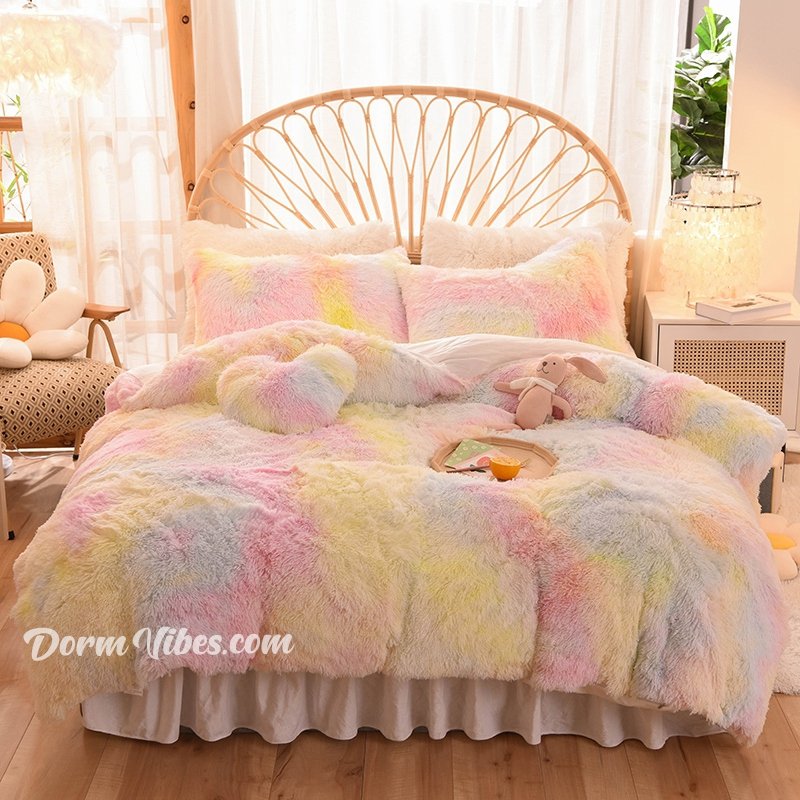 Multicolor Pluffy® Tie-Dyed Bed Set - DormVibes