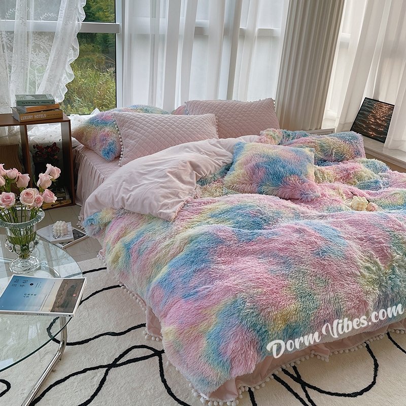 Multicolor Pluffy® Tie-Dyed Bed Set - DormVibes