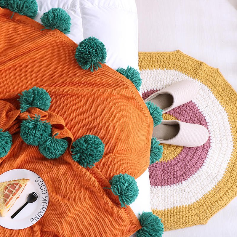 Multicolor Pom Pom Throw Blanket DormVibes