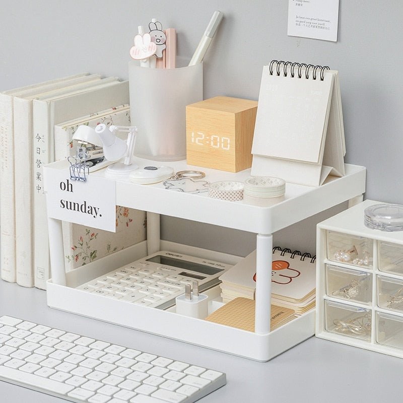 Multifunctional Double-Layer Storage Shelf: Desktop Storage Rack, Plastic Desk Shelves, Cosmetic and Sundries Organizer Storage Solution - DormVibes