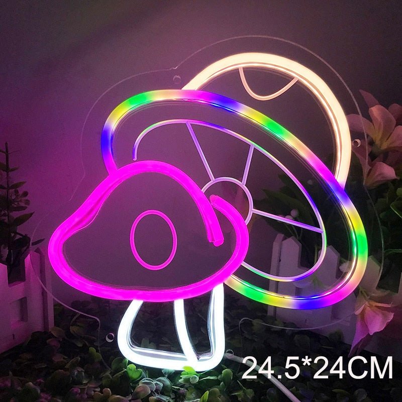 Mushroom and Animals Collection LED Neon Light Sign: USB Powered Wall Art Sign and Night Lamp, Decorative Wall Hanging Art - DormVibes