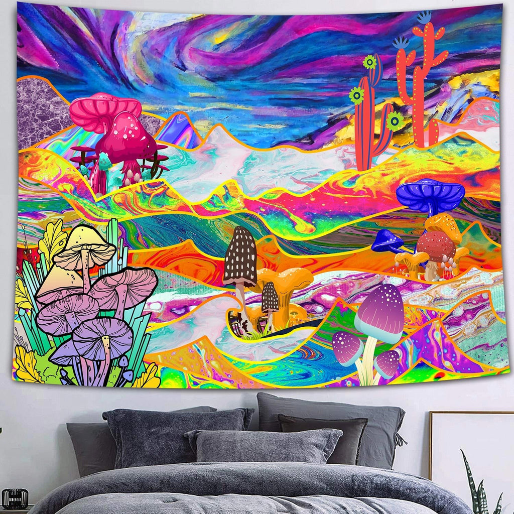 Mushroom Desert Trippy Blacklight Tapestry - DormVibes