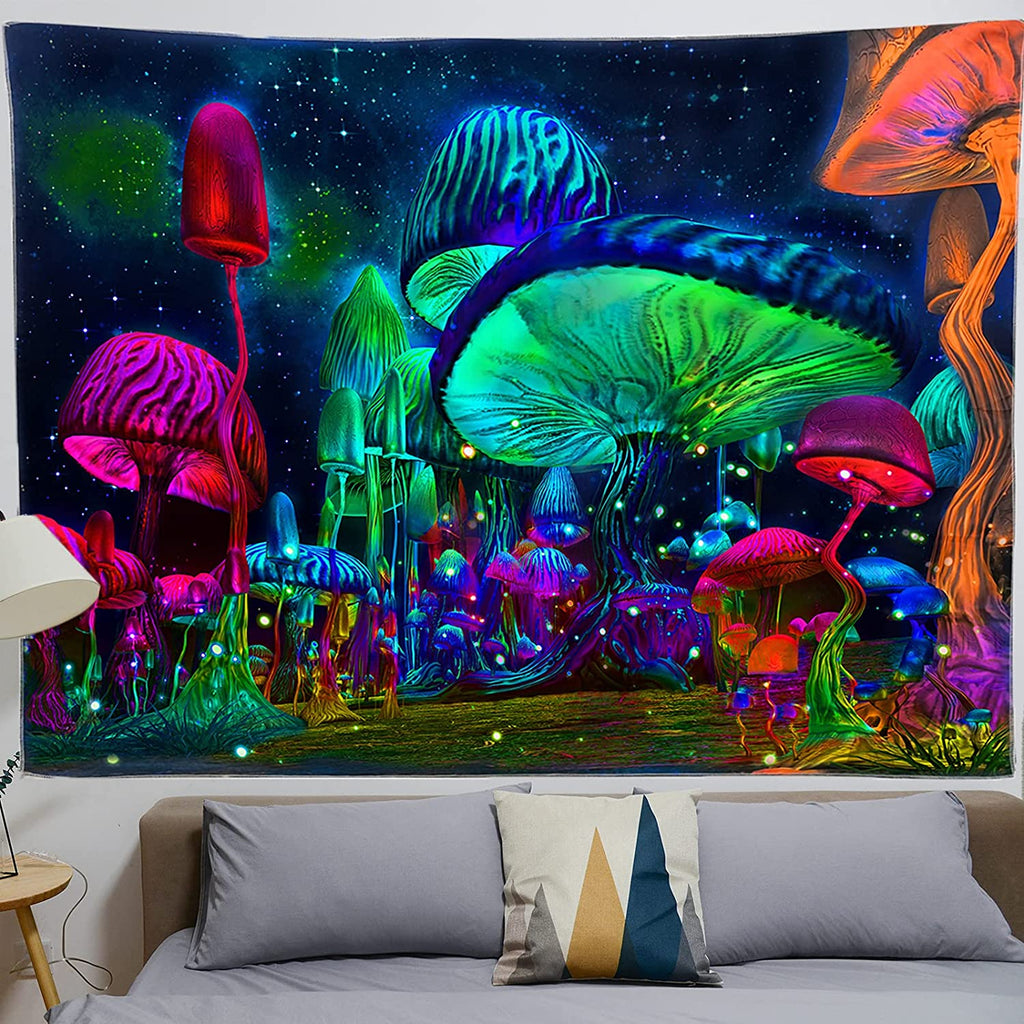 Mushroom Starry Night BlackLight Tapestry - DormVibes