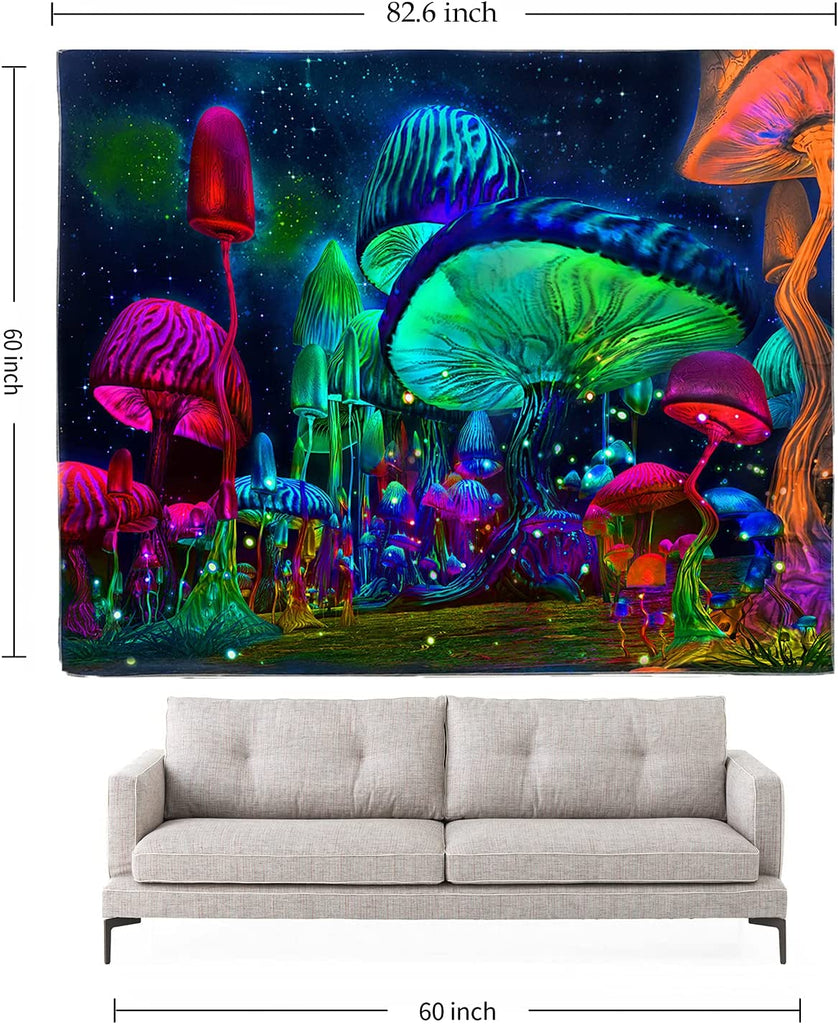 Mushroom Starry Night BlackLight Tapestry - DormVibes