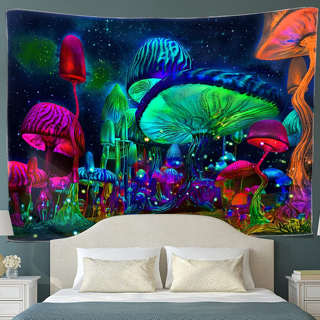 Mushroom Starry Night BlackLight Tapestry - DormVibes