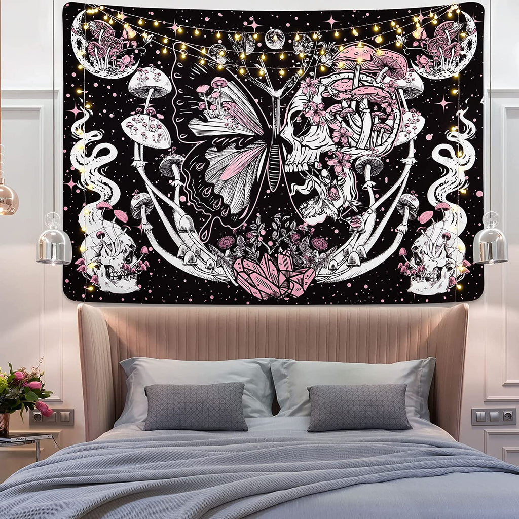 Mystic Dreamscape Butterfly Skull Black Tapestry - DormVibes
