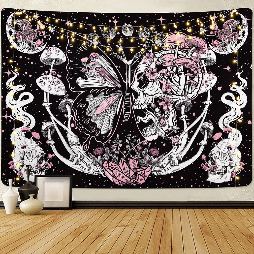 Mystic Dreamscape Butterfly Skull Black Tapestry - DormVibes