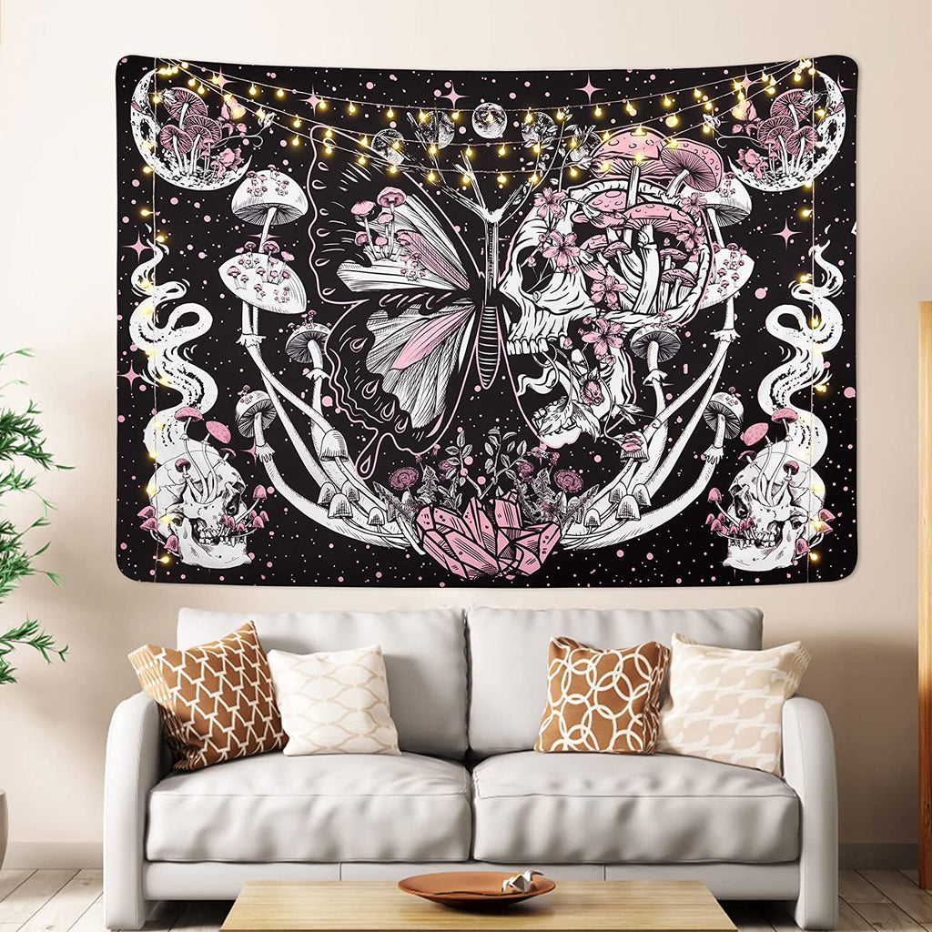 Mystic Dreamscape Butterfly Skull Black Tapestry - DormVibes
