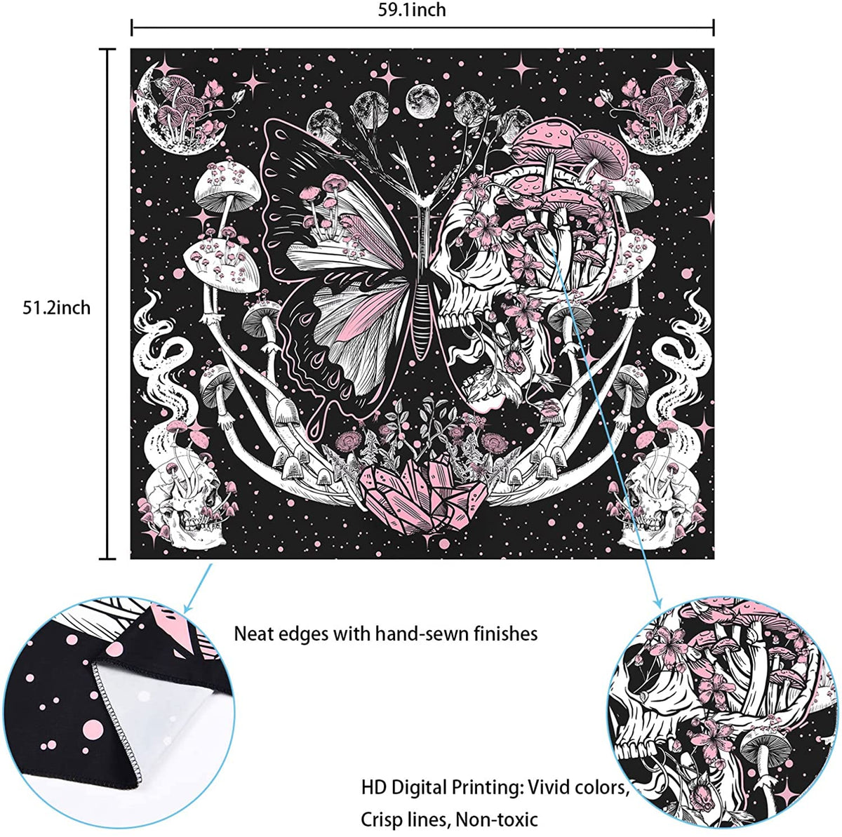 Mystic Dreamscape Butterfly Skull Black Tapestry - DormVibes
