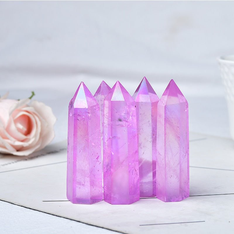 Natural Purple Aura Clear Quartz Crystal Point Electroplating Wand - DormVibes