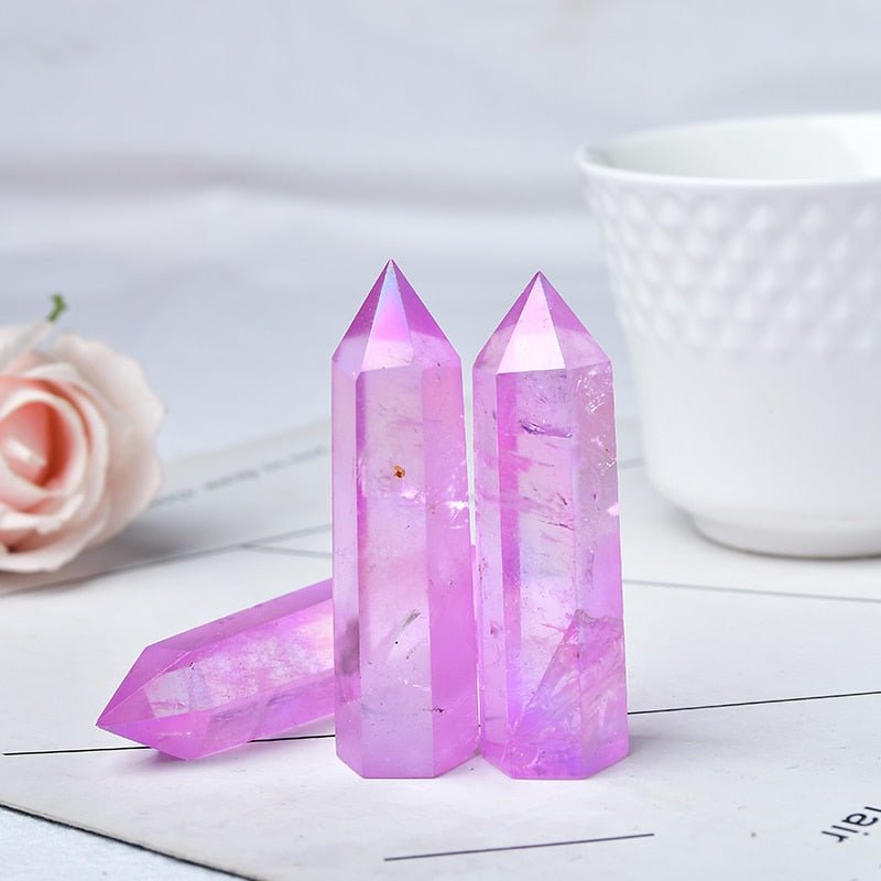 Natural Purple Aura Clear Quartz Crystal Point Electroplating Wand - DormVibes