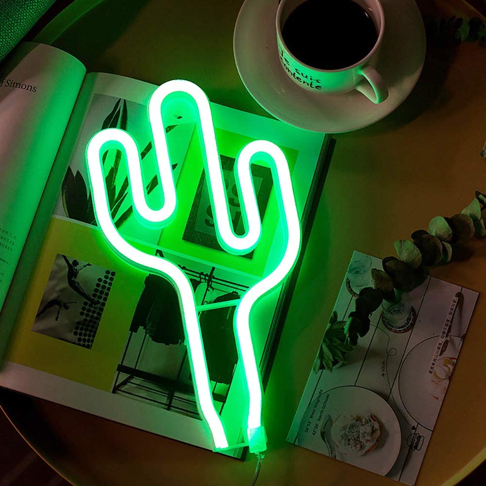 Neon Cactus Sign - DormVibes