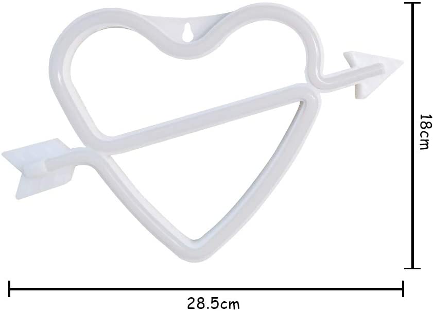 Size diagram of the unlit heart-and-arrow neon sign