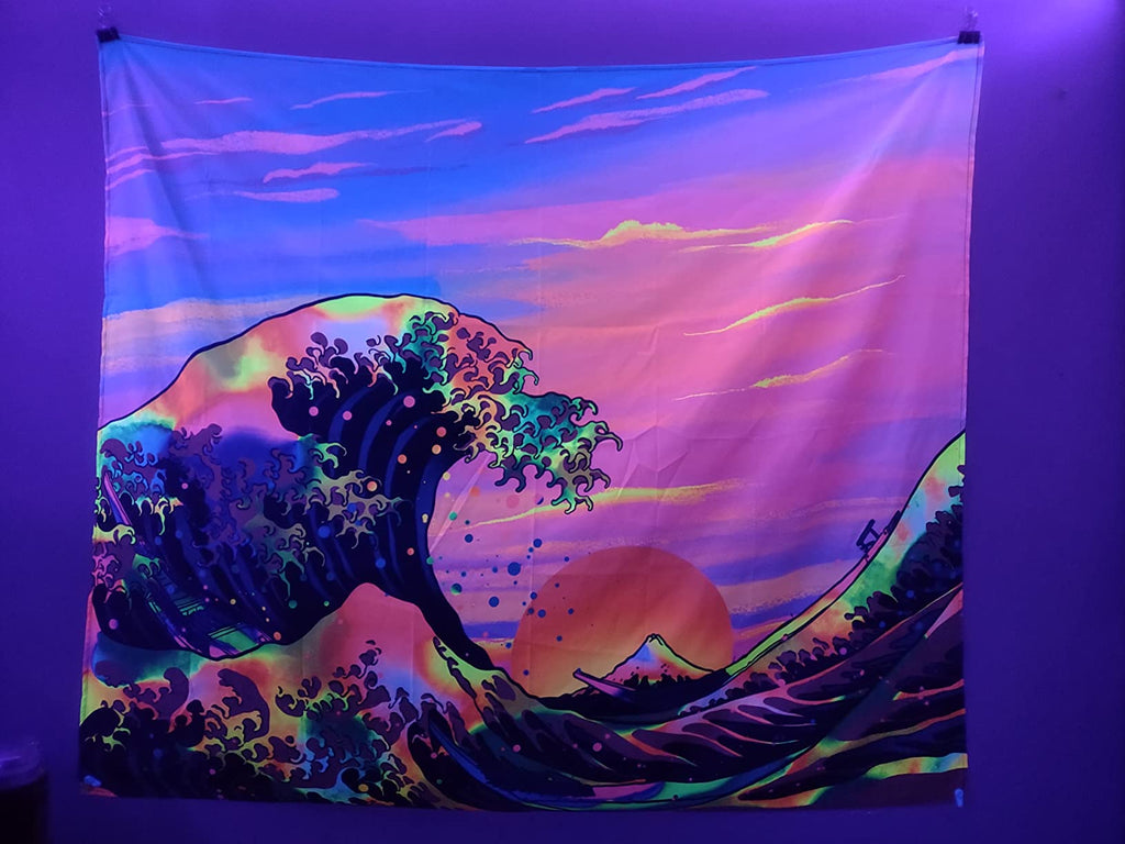 Neon Mt Fuji BlackLight Tapestry - DormVibes
