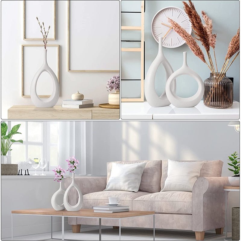 Nordic Circular Hollow Ceramic Vase Donuts Flower Pot - DormVibes