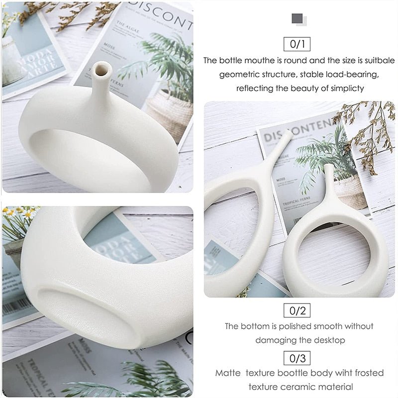 Nordic Circular Hollow Ceramic Vase Donuts Flower Pot - DormVibes