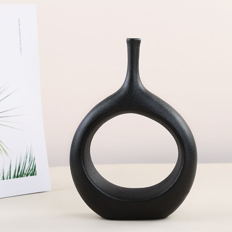 Nordic Circular Hollow Ceramic Vase Donuts Flower Pot - DormVibes