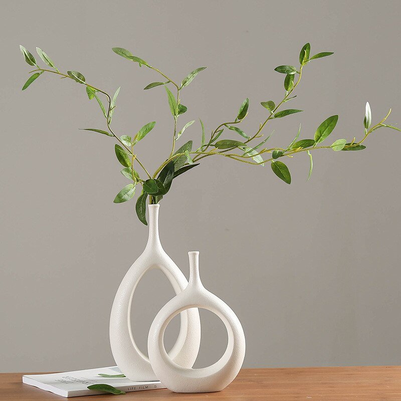Nordic Circular Hollow Ceramic Vase Donuts Flower Pot - DormVibes