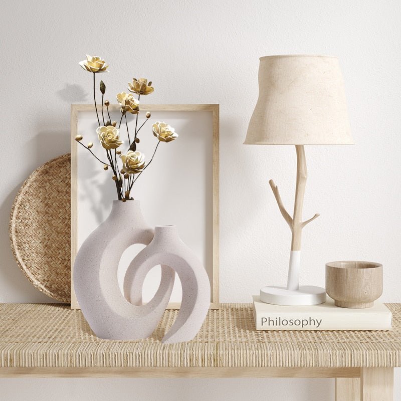 Nordic Circular Hollow Ceramic Vase Donuts Flower Pot - DormVibes