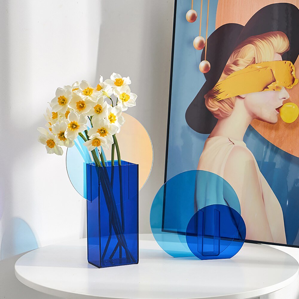 Nordic-Inspired Rainbow Acrylic Vase: Vibrant Floral Container for Home, Office, and Retail Decor - DormVibes