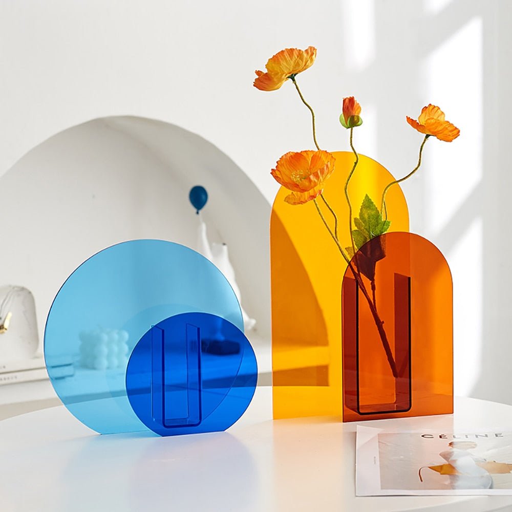 Nordic-Inspired Rainbow Acrylic Vase: Vibrant Floral Container for Home, Office, and Retail Decor - DormVibes
