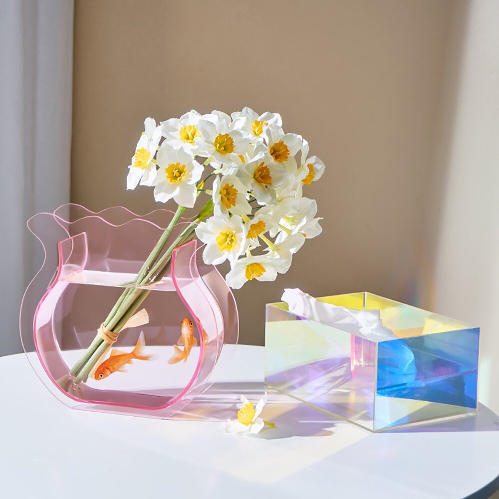 Nordic-Inspired Rainbow Acrylic Vase: Vibrant Floral Container for Home, Office, and Retail Decor - DormVibes