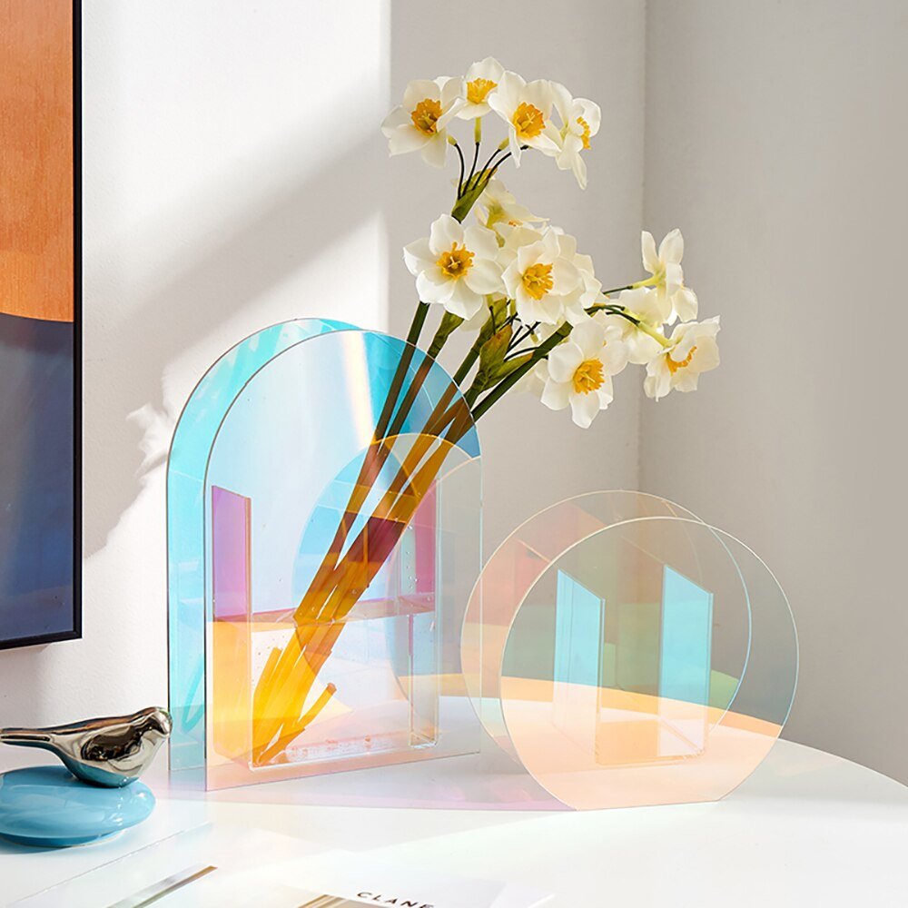 Nordic-Inspired Rainbow Acrylic Vase: Vibrant Floral Container for Home, Office, and Retail Decor - DormVibes