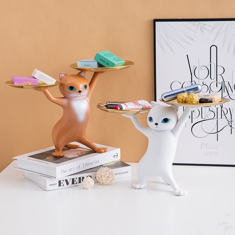 Nordic Resin Cat Tray Statue Desk Ornament - DormVibes