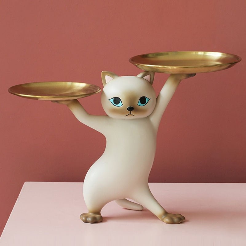 Nordic Resin Cat Tray Statue Desk Ornament - DormVibes