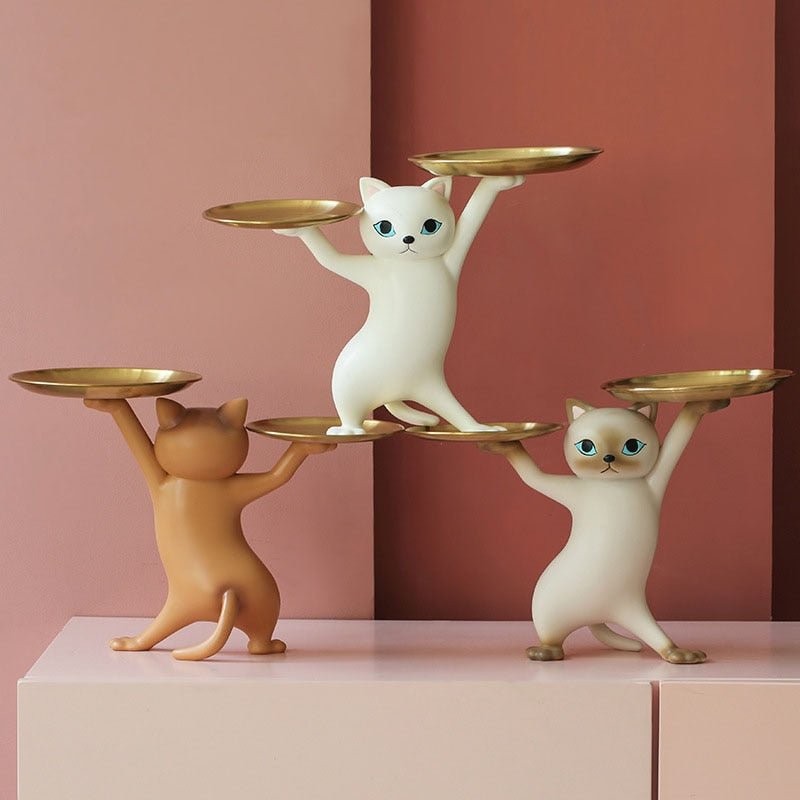 Nordic Resin Cat Tray Statue Desk Ornament - DormVibes