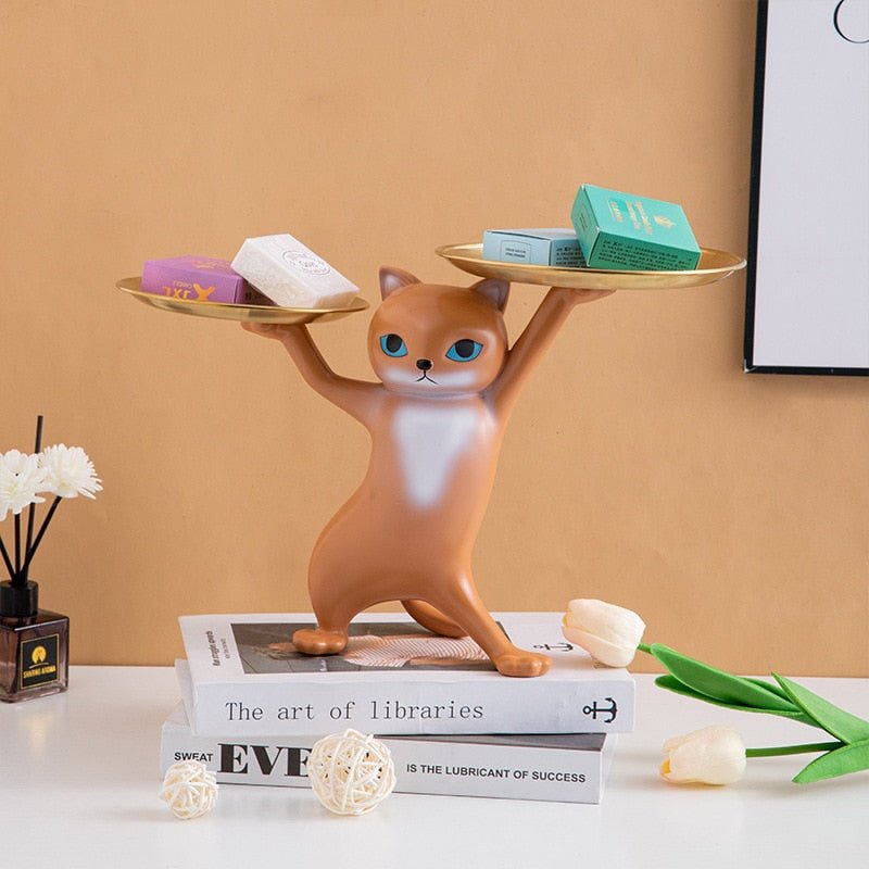 Nordic Resin Cat Tray Statue Desk Ornament - DormVibes