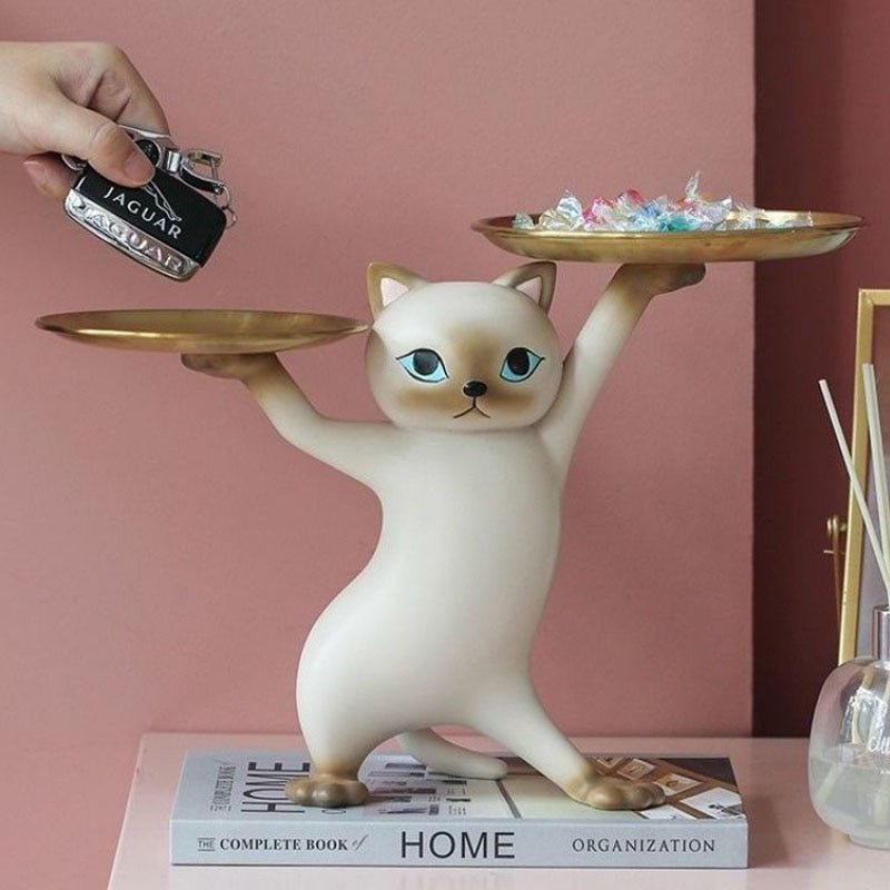 Nordic Resin Cat Tray Statue Desk Ornament - DormVibes